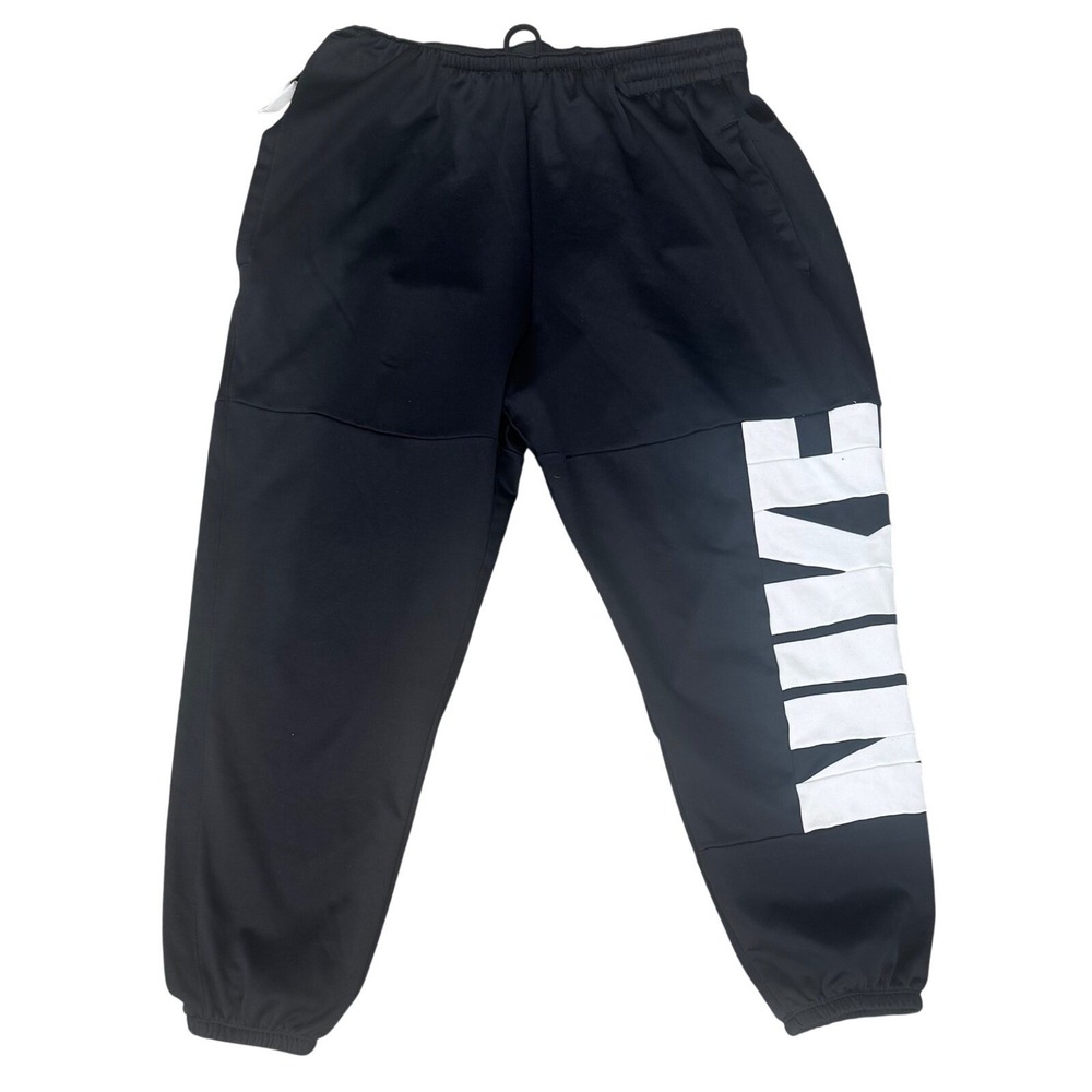 Nike Therma-FIT Mens Black Training Pants XL White Logo Zipper Pockets Joggers